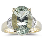 0.02 Ct Diamond & 5.24 Cts AAA Green Amethyst Ring in 14K Yellow Gold