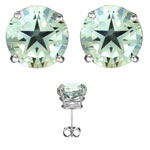 7 mm Texas Star CutGreen Amethyst Stud Earrings in 18K White Gold  
