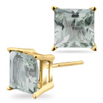 3.20 Ct 7 mm Princess Green Amethyst Stud Earrings in 14K Yellow Gold