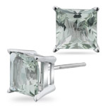 3.20 Ct 7mm AA Princess Green Amethyst Stud Earrings in 14K White Gold