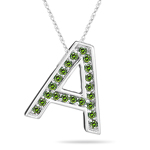 0.27 Cts Green Diamond A Initial Pendant in 14K White Gold