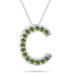 0.30 Cts Green Diamond C Initial Pendant in 14K White Gold
