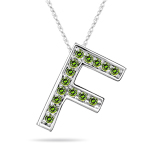 0.30 Cts Green Diamond F Initial Pendant in 14K White Gold