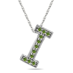 0.22 Cts Green Diamond I Initial Pendant in 14K White Gold