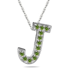 0.24 Cts Green Diamond J Initial Pendant in 14K White Gold