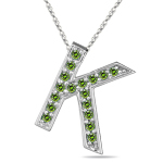 1/4 Cts Green Diamond K Initial Pendant in 14K White Gold