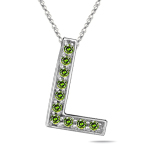 1/4 Cts Green Diamond L Initial Pendant in 14K White Gold