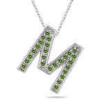 0.26 Cts Green Diamond M Initial Pendant in 14K White Gold