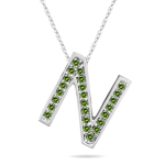 0.24 Cts Green Diamond N Initial Pendant in 14K White Gold
