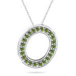 0.28 Cts Green Diamond O Initial Pendant in 14K White Gold