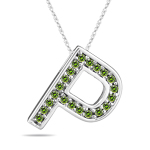 0.26 Cts Green Diamond P Initial Pendant in 14K White Gold