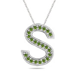 0.27 Cts Green Diamond S Initial Pendant in 14K White Gold