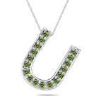 1/4 Cts Green Diamond U Initial Pendant in 14K White Gold