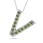 0.26 Cts Green Diamond V Initial Pendant in 14K White Gold