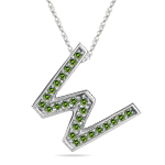 1/4 Cts Green Diamond W Initial Pendant in 14K White Gold