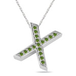 1/4 Cts Green Diamond X Initial Pendant in 14K White Gold