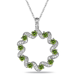 3/4 Cts Green & White Diamond Circle Pendant in 14K White Gold