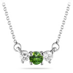 4 mm Green Tourmaline & 1/4 Cts Diamond Pendant in 18K White Gold