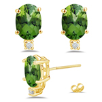 0.04 Ct Diamond & 1.70 AA Oval Cts Green Tourmaline Studs in 14KY Gold