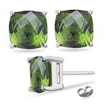 3.80 Cts of 7 mm AA cushion checker board Green Tourmaline Princess Cut Earrings in 14K White Gold