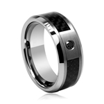 0.06-0.08 Cts Black Diamond 8 mm Ridged Tungsten Wedding Band with Carbon Fiber Center-12.0