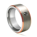 0.06-0.08 Cts Black Diamond 8 mm Tungsten Wedding Band With Pink Gold Edges-12.0