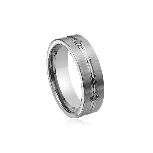 0.25-0.28 Cts Black Diamond 8 mm Grooved Tungsten Wedding Band