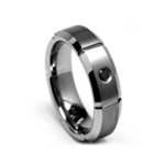 0.07 Cts Black Diamond 8 mm Beveled Edged Grooved Tungsten Wedding Band