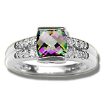 0.12 Cts Diamond & 0.89 Cts Mystic Topaz Ring in 14K White Gold