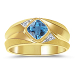 0.02 Ct Diamond & 0.89 Ct Swiss Blue Topaz Men's Ring-14K Yellow Gold