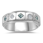 0.35 Cts Blue & White Diamond Men's Five Stone Band in 14K White Gold