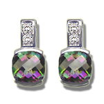 0.08 Cts Diamond & 1.78 Cts Mystic Topaz Earrings in 14K White Gold