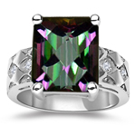 0.06 Ct Diamond & 5.89 Cts AAA Mystic Fire Topaz Ring in 14K White Gold