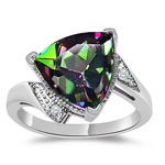 0.02 Ct Diamond & 3.37-4.66 Cts AAA Mystic Fire Topaz Ring in 14K White Gold