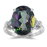 0.02 Ct Diamond & 6.24 Cts Mystic Fire Topaz Ring in 14K White Gold