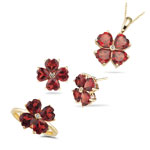 0.03 Ct Diamonds & 12.60 Cts Garnet Flower Set in 14K Yellow Gold