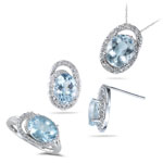 0.71 Cts Diamond & 2.44 Cts Aquamarine Set  in 14K White Gold