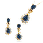 0.75 Ct Diamond & 2.25 Ct Blue Sapphire Jewelry Set in 14K Yellow Gold