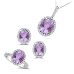 0.80 Ct Diamond & 10.60 Cts Kunzite Jewelry Set in 14K White Gold