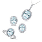 0.80 Ct Diamond & 9.15 Cts Aquamarine Set in 14K White Gold