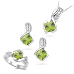 0.20 Cts Diamond & 3.36 Cts Peridot Set in 14K White Gold