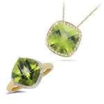 0.30 Cts Diamond & 8.09 Cts Peridot Set in 14K Yellow Gold