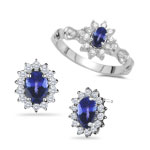 0.48 Ct Diamond & 0.72 Cts Tanzanite Set in 14K White Gold