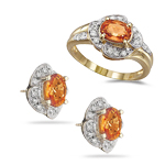 0.39 Ct Diamonds & 2.73 Ct Orange Sapphire Jewelry Set-18K Yellow Gold