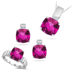 0.19 Ct Diamonds & 6.36 Cts Pink Topaz  Set in 14K White Gold