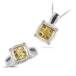 2.84 Ct Black & White Diamond, Yellow Beryl Jewelry Set- Silver & Gold