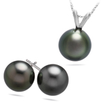 8.0 mm -9.0 mm Tahitian Pearl Jewelry Set in 18K White Gold