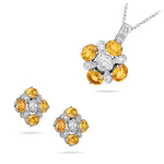 3.48 Ct Mandarin Garnet & 0.36 Ct Diamond Jewelry Set - 14K White Gold