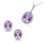 9.00 Cts Kunzite & 0.59 Cts Diamond Jewelry Set in 14K White Gold