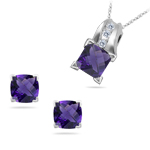 2.01 Cts Amethyst & 0.05 Cts Diamond Jewelry Set in 14K White Gold